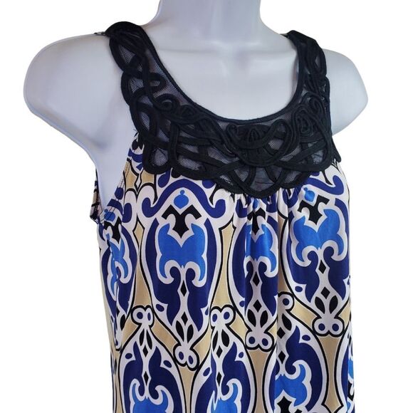 Maurices mesh-trim tank with a cream & blue fleur pattern / Women's Medium - Picture 3 of 7